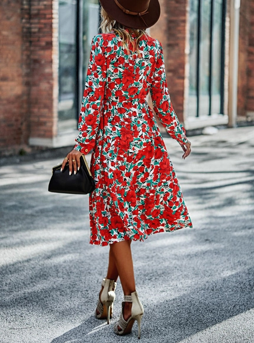 V Neck Floral Button Down Dress