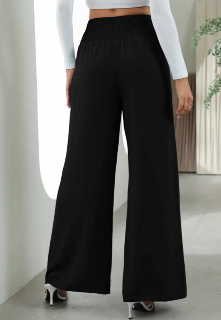 Button Detail Shirred Waist Pants