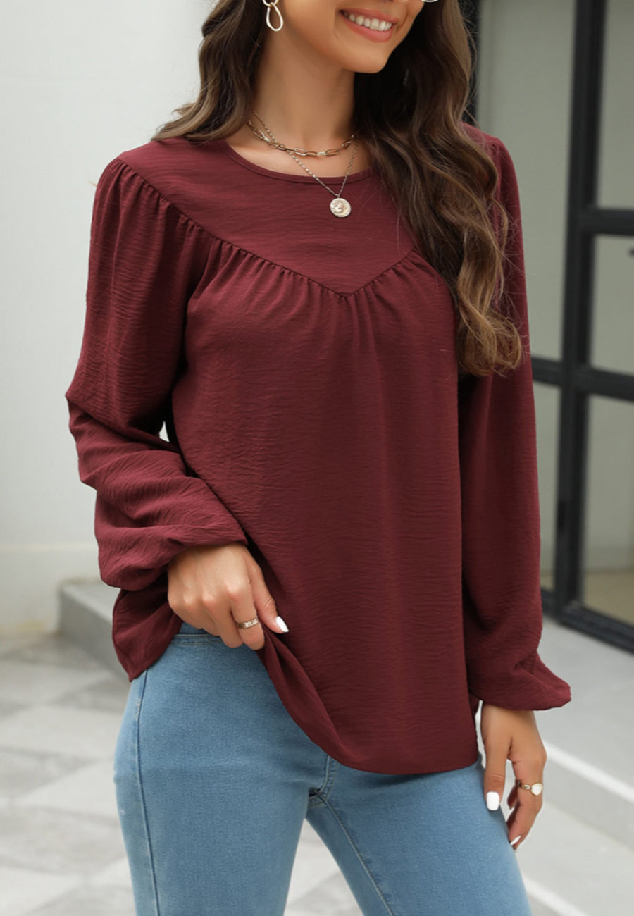 Solid V Line Ruffle Blouse