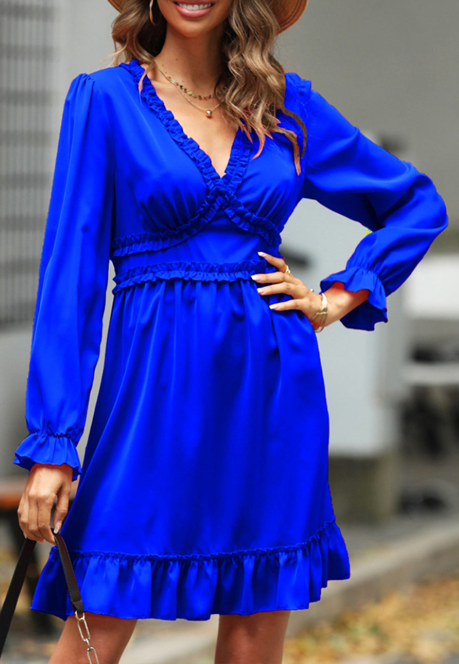 Lace V-Neck Ruffle Swing Dress