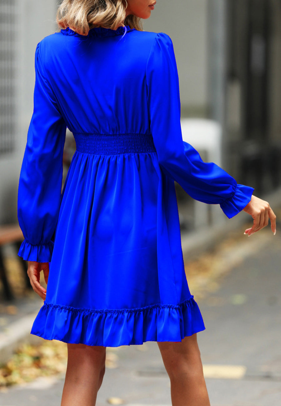 Lace V-Neck Ruffle Swing Dress