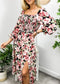 Square Neck Shirred Floral Dress