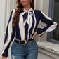 Tie Neck Striped Print Blouse