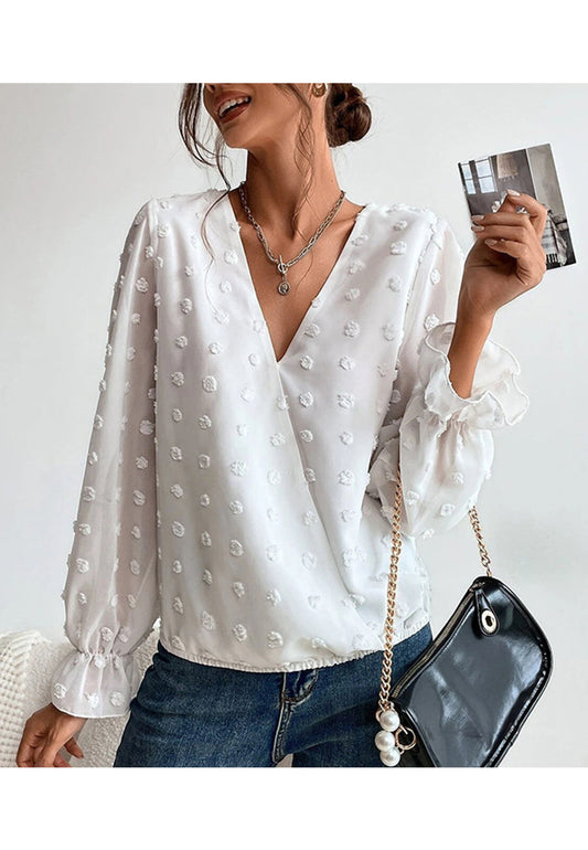 Swiss Dot Surplice Light Blouse