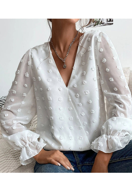 Swiss Dot Surplice Light Blouse