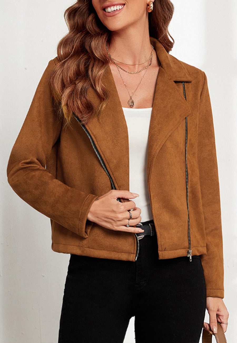 Solid Color Suede Moto Jacket