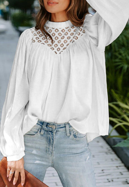 Lace Detail Bishop Sleeve Blouse