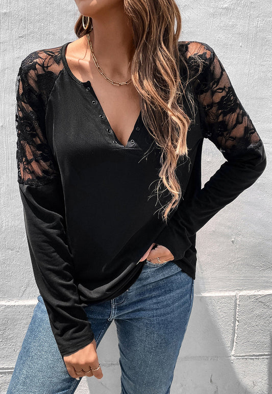 Lace Detail Snap Button Blouse