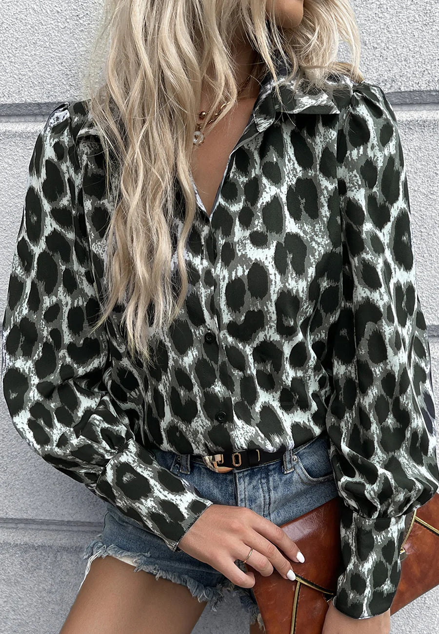 Printed Button Down Fall Blouse