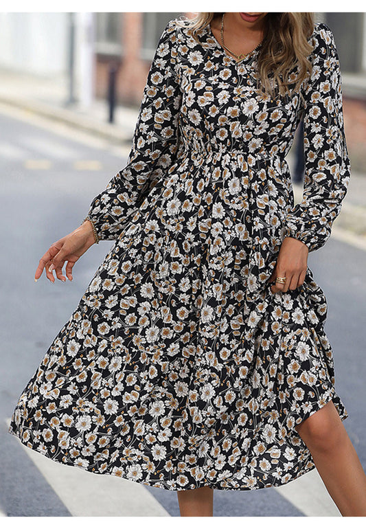 Vintage Floral Fall Midi Dress