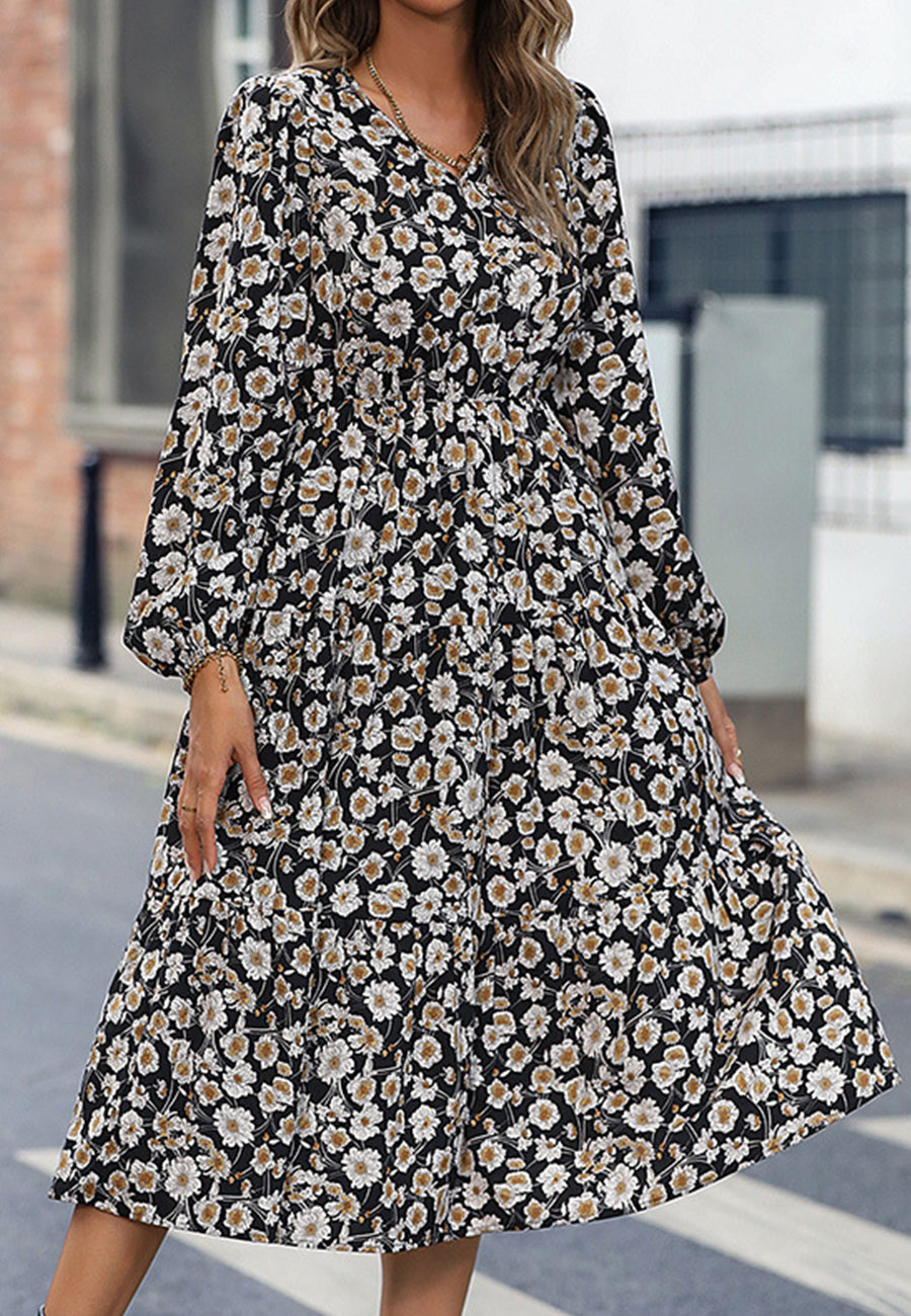 Vintage Floral Fall Midi Dress