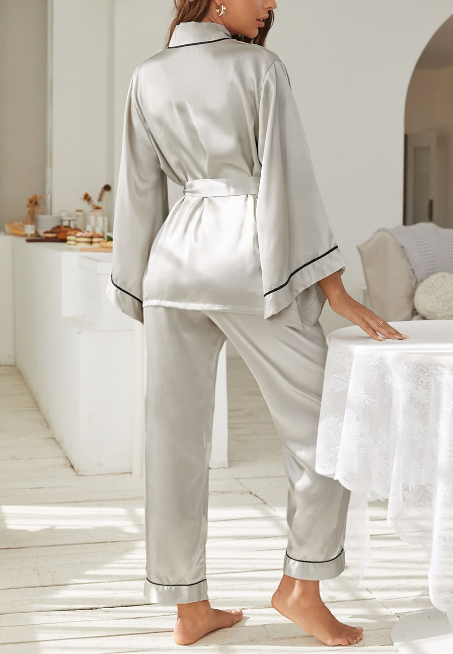 Contrast Piping Robe Top and Pajama