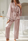 Contrast Piping Robe Top and Pajama