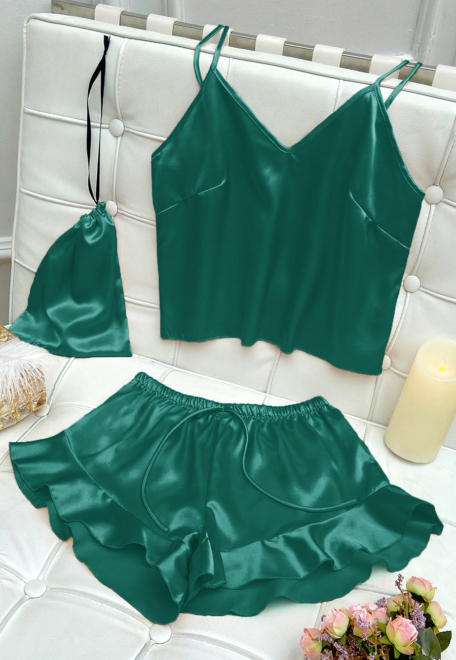 Satin Tank and Ruffle Hem Shorts