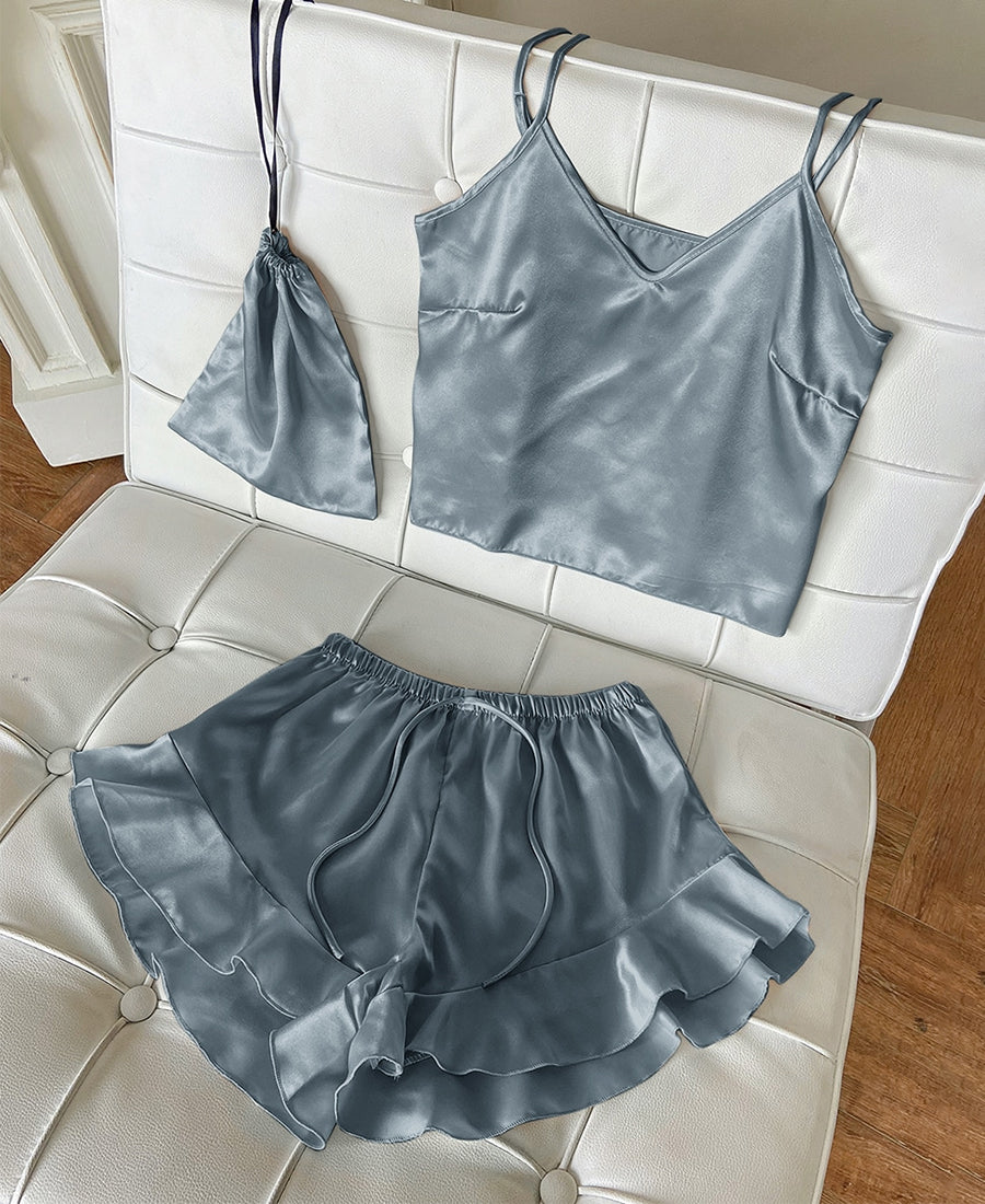 Satin Tank and Ruffle Hem Shorts