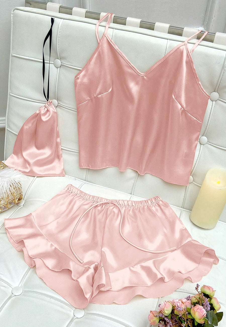 Satin Tank and Ruffle Hem Shorts