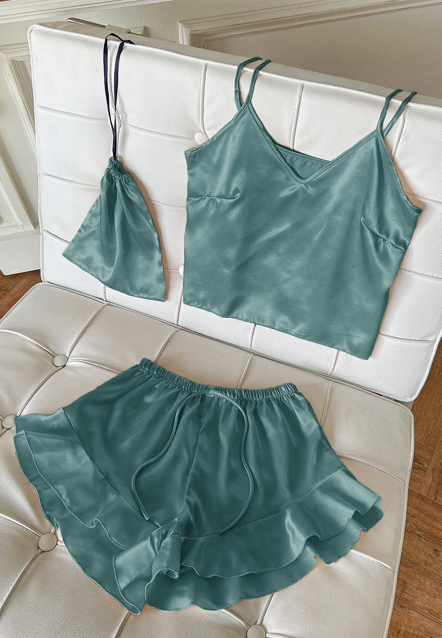 Satin Tank and Ruffle Hem Shorts