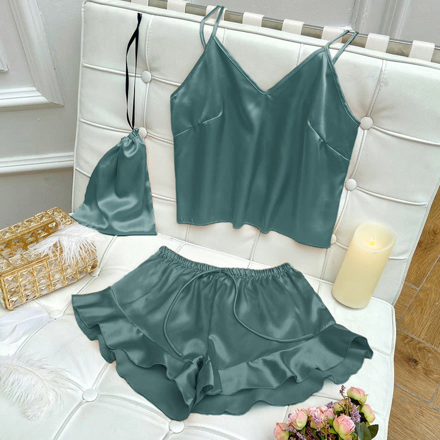 Satin Tank and Ruffle Hem Shorts