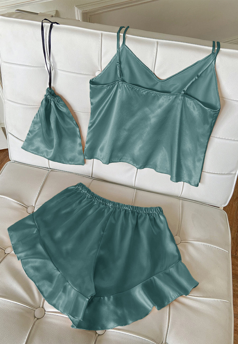 Satin Tank and Ruffle Hem Shorts