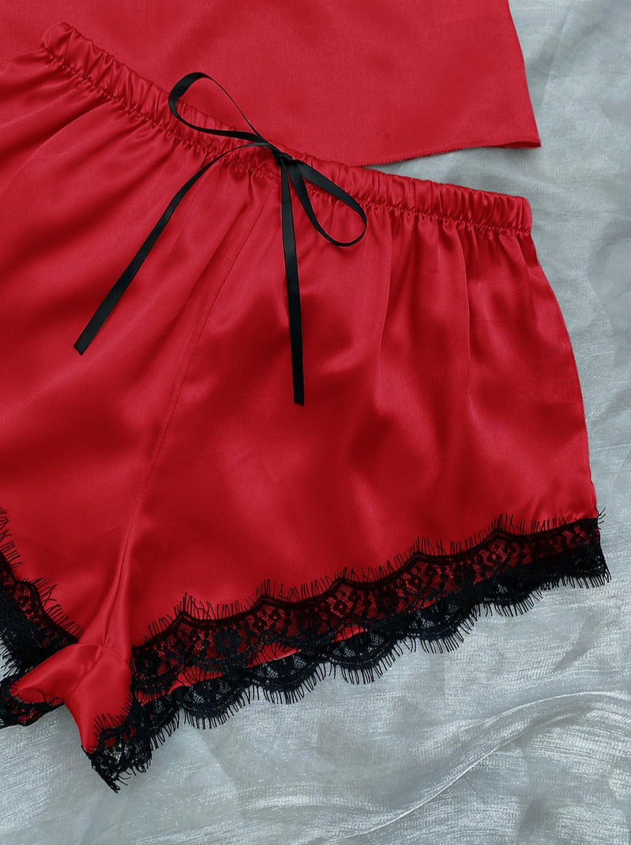 Lace Trim Satin Lounge Set