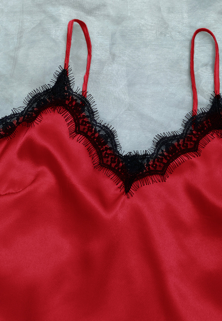 Lace Trim Satin Lounge Set