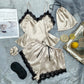 Lace Trim Satin Lounge Set