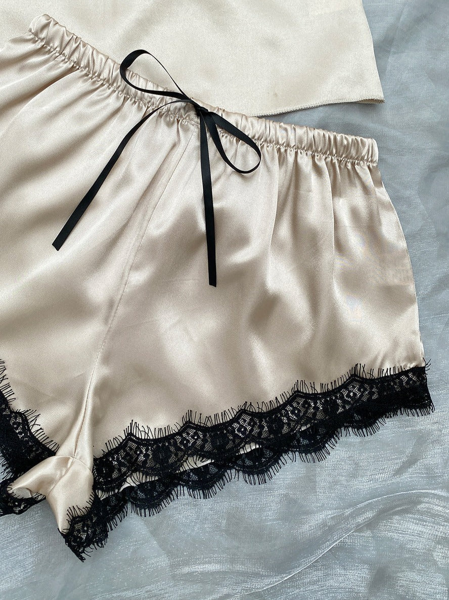 Lace Trim Satin Lounge Set