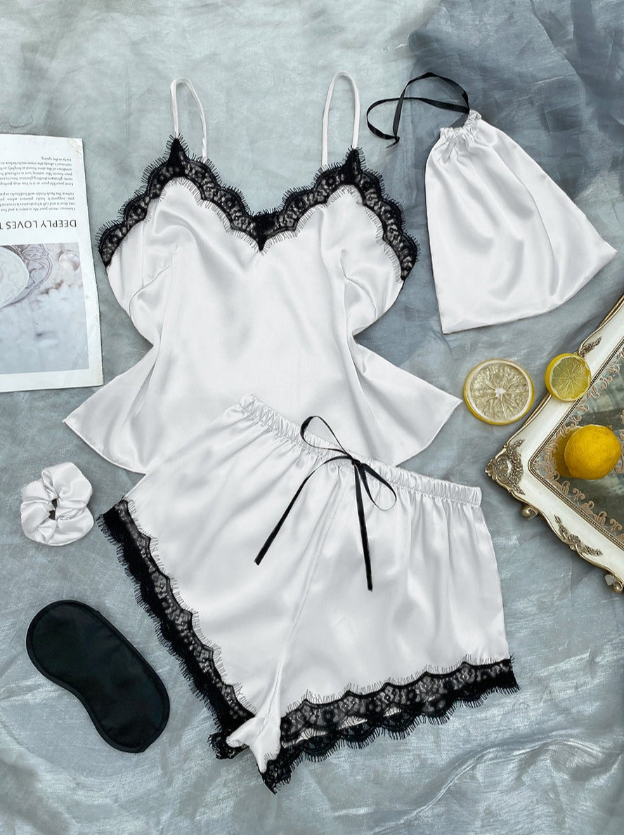 Lace Trim Satin Lounge Set