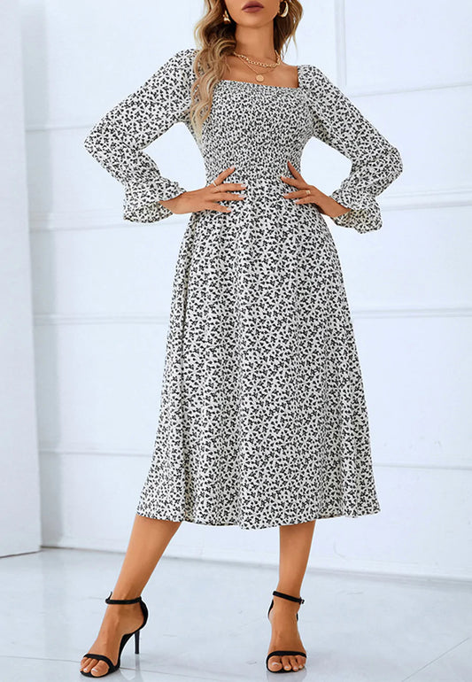 Butterfly Print Square Neck Dress