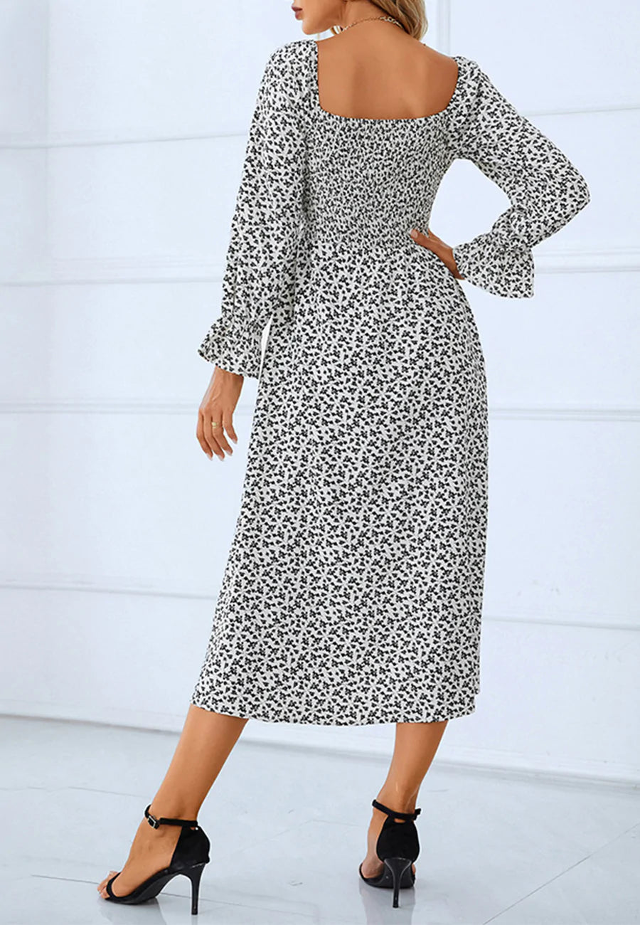 Butterfly Print Square Neck Dress