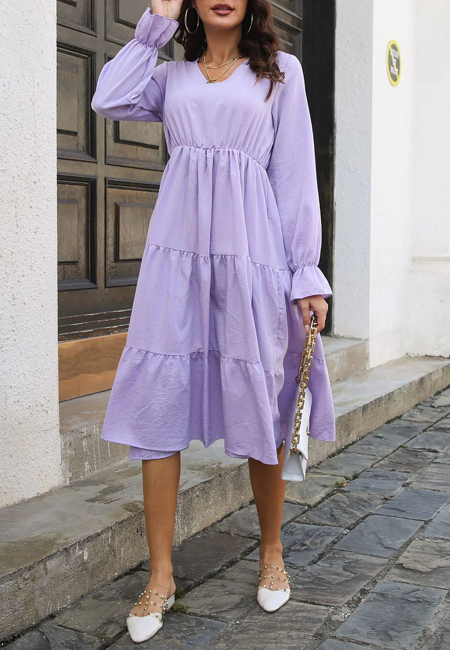 Solid Color Tiered Dress