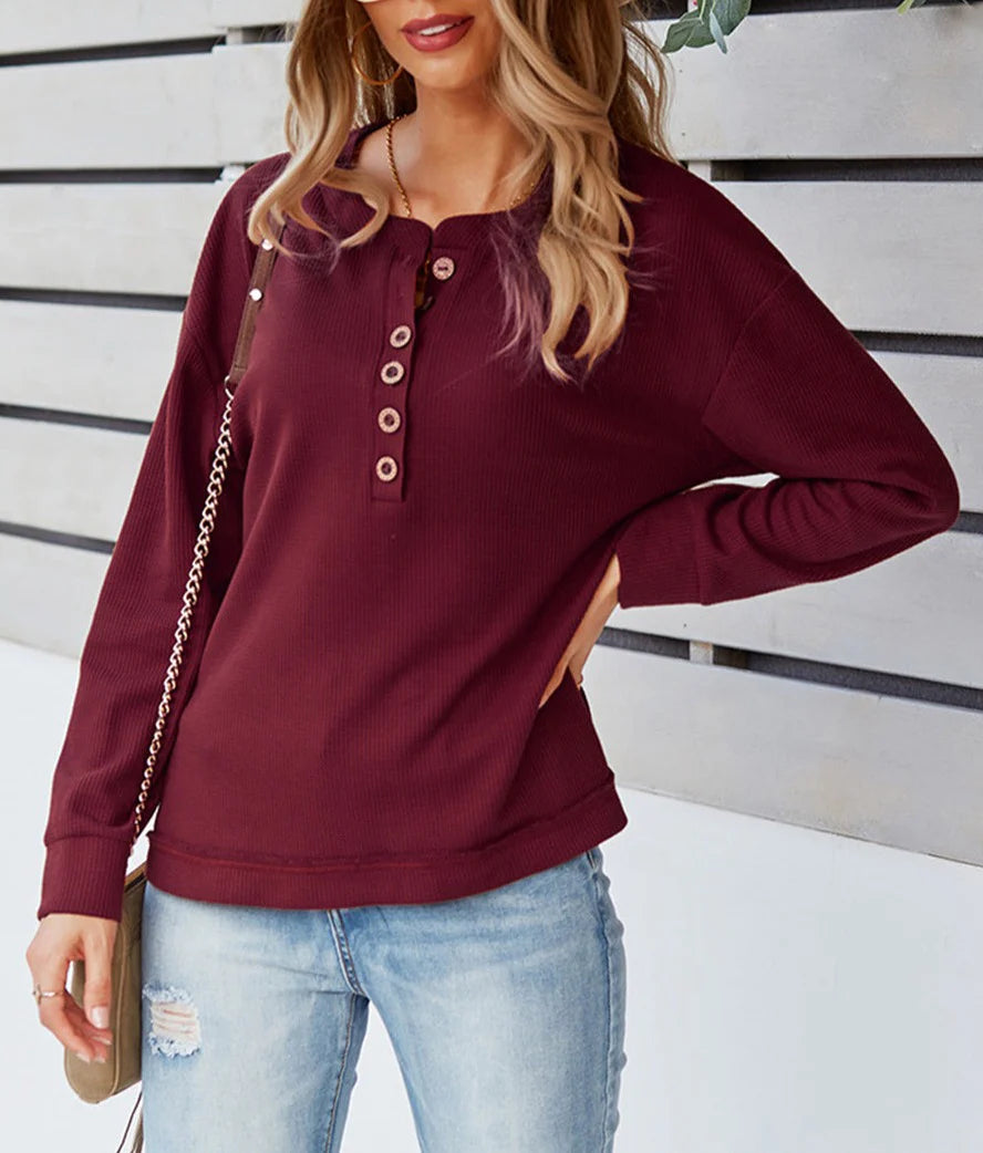 Classic Textured Knit Henley Sweater