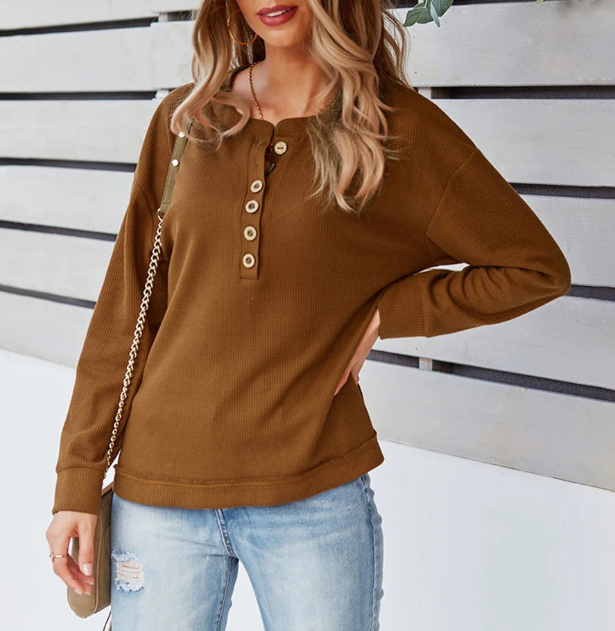 Classic Textured Knit Henley Sweater