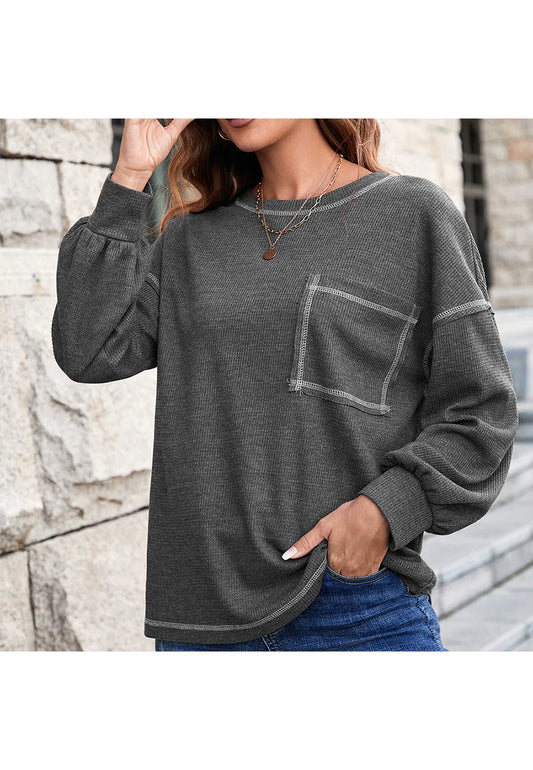 Contrast Stitching Drop Shoulder Sweater