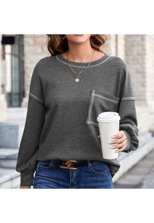 Contrast Stitching Drop Shoulder Sweater