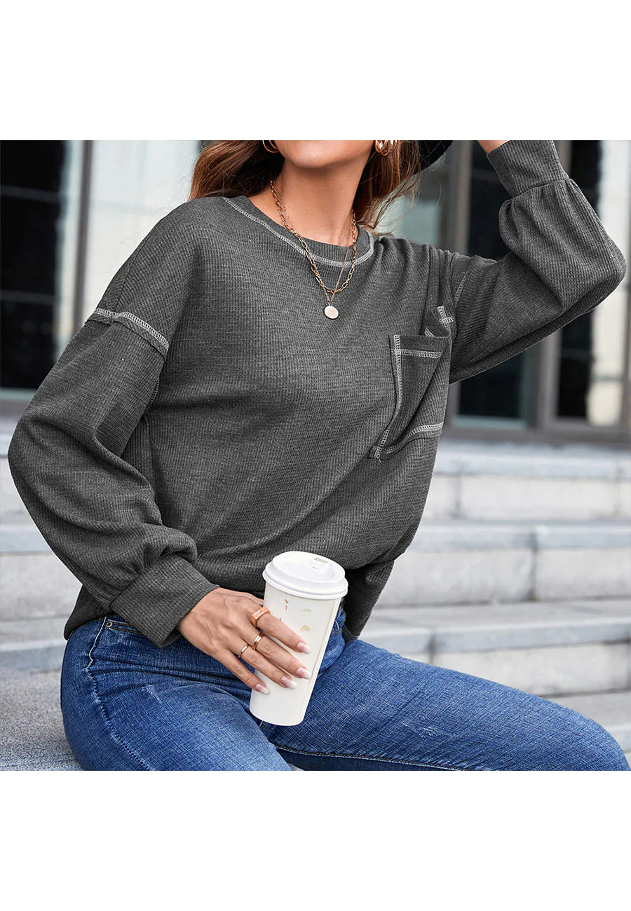 Contrast Stitching Drop Shoulder Sweater