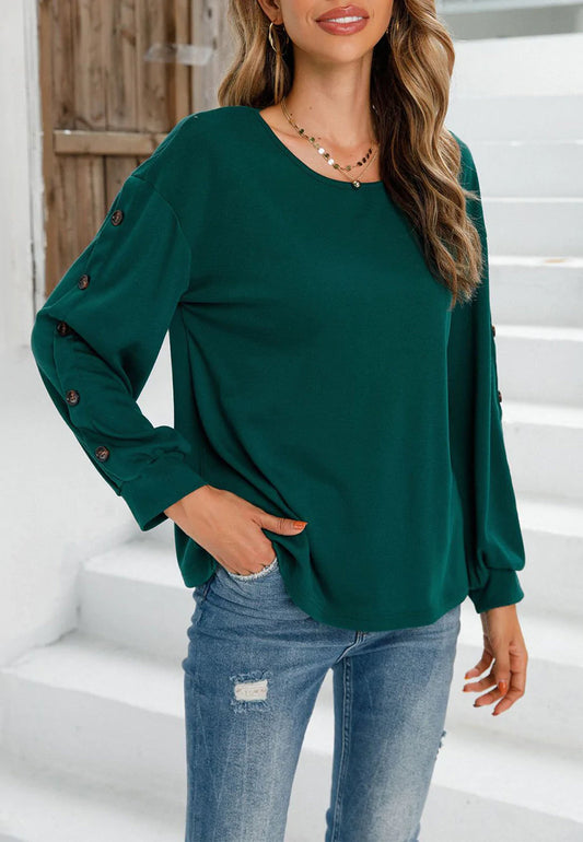 Contrast Side Button Sleeve Sweater