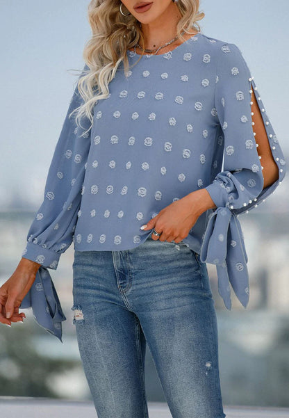 Cutout Sleeve Pearl Detail Blouse