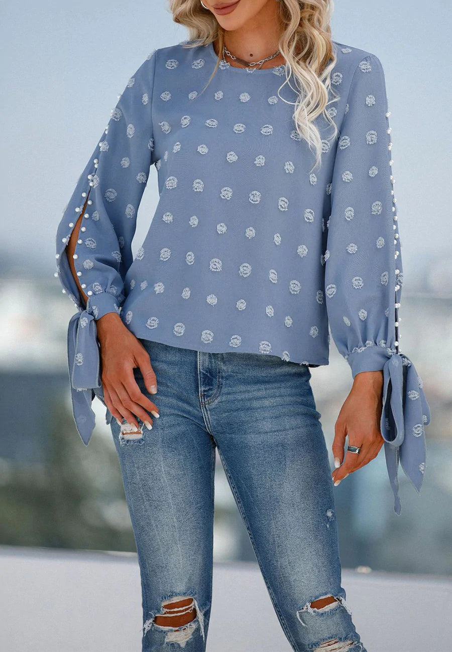 Cutout Sleeve Pearl Detail Blouse