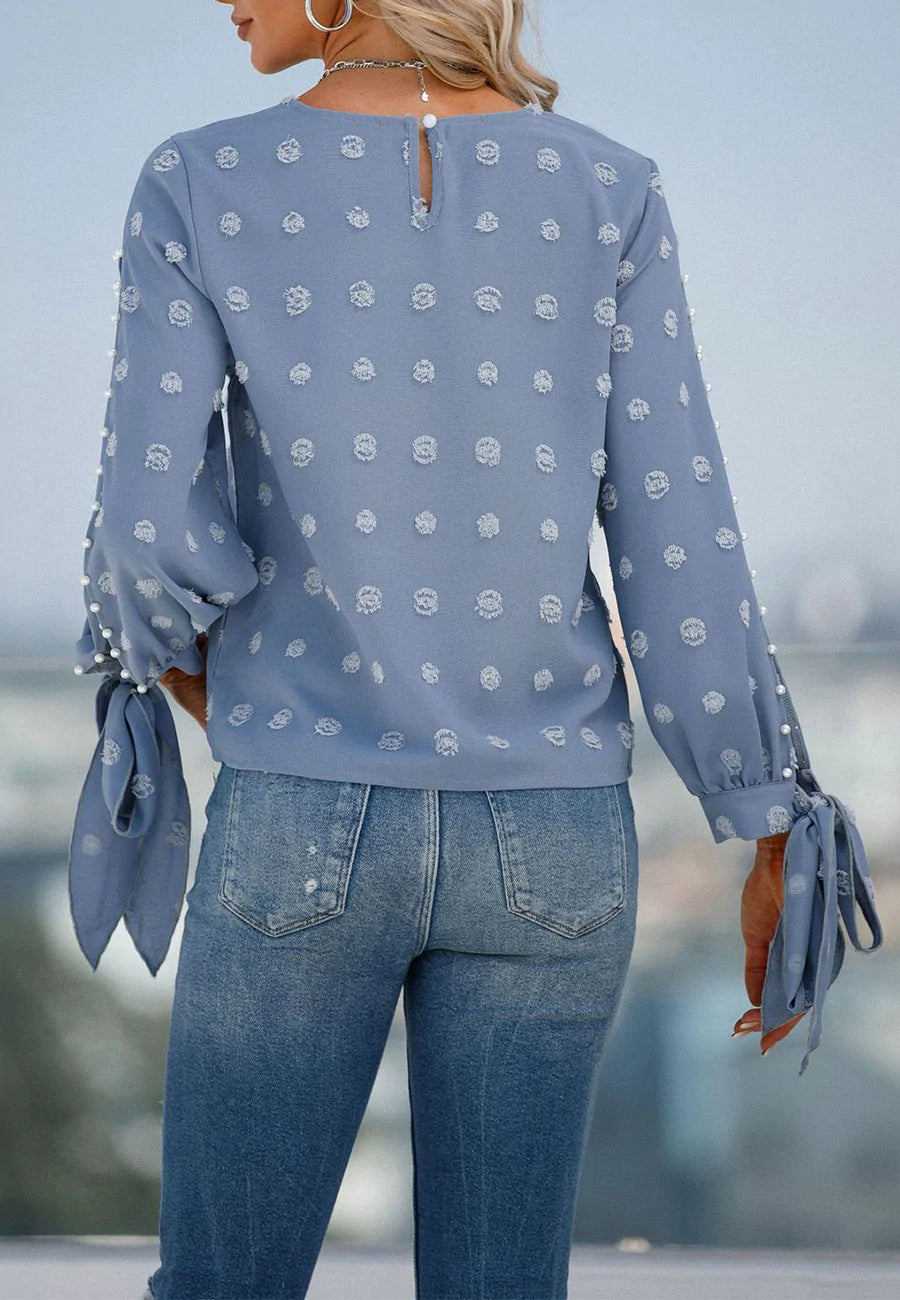 Cutout Sleeve Pearl Detail Blouse