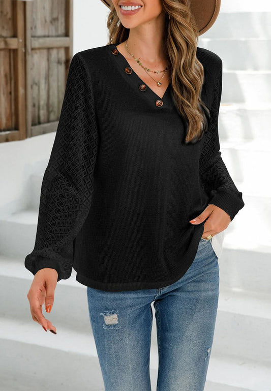Geometric Mesh Long Sleeve Blouse