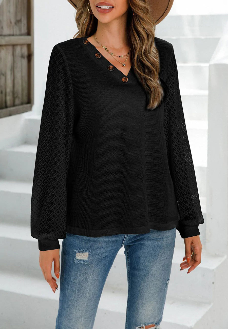 Geometric Mesh Long Sleeve Blouse