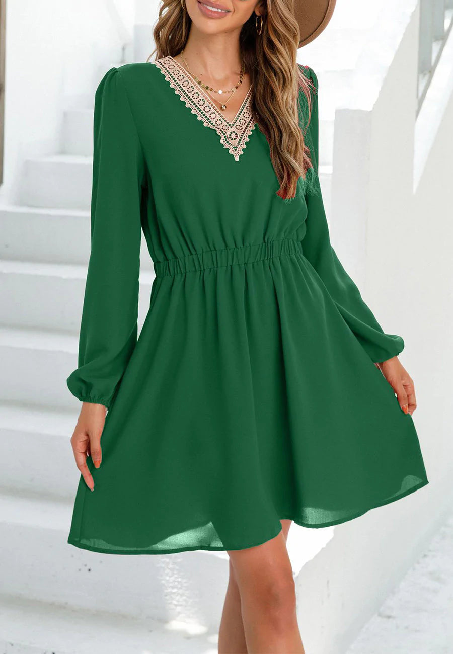 V Neck Crochet Trim Dress