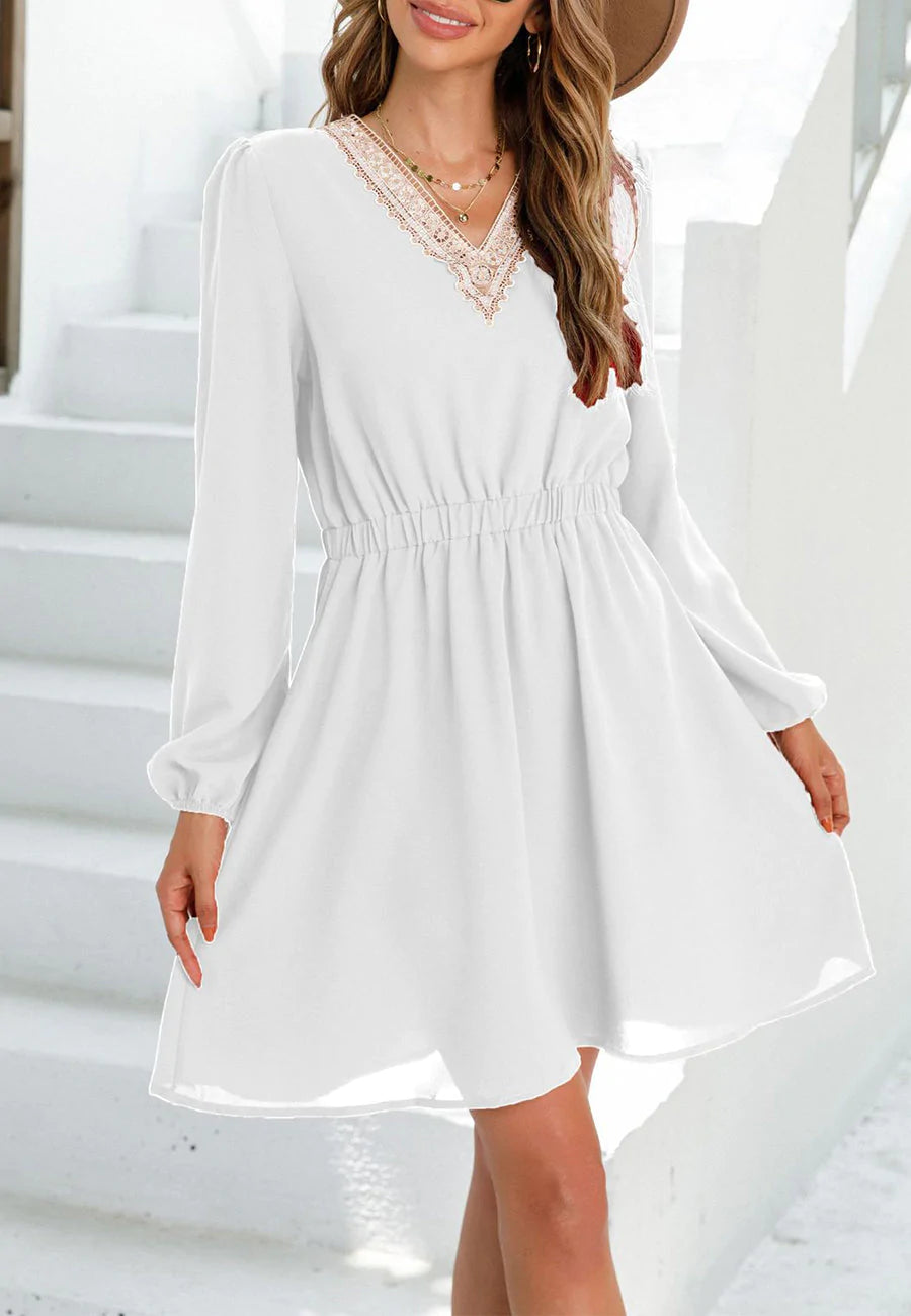 V Neck Crochet Trim Dress