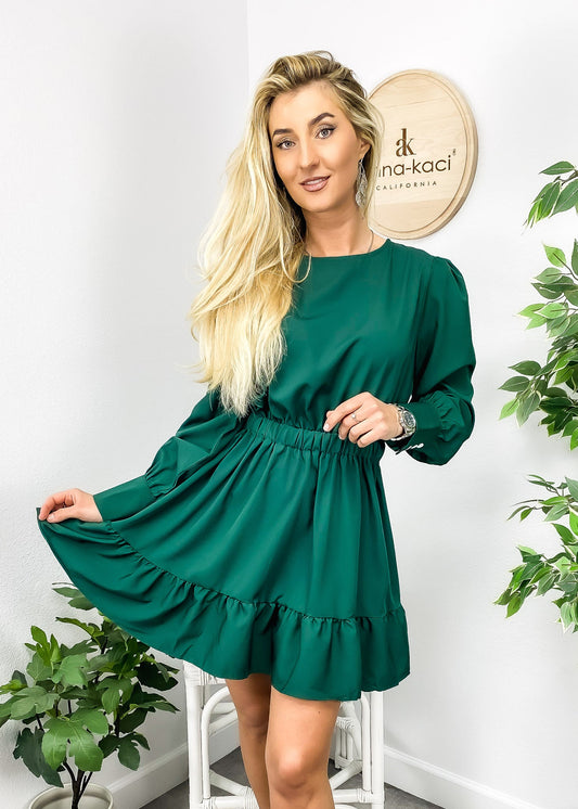Solid Color Ruffle Hem Dress