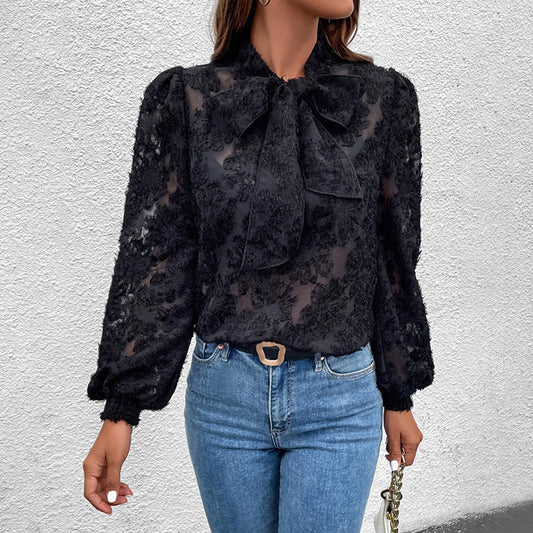 Textured Floral Mesh Blouse