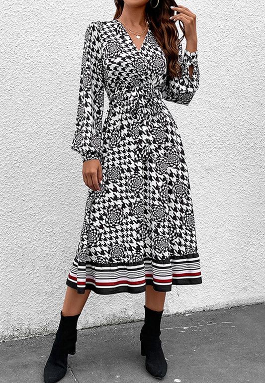Abstract Houndstooth Print Dress