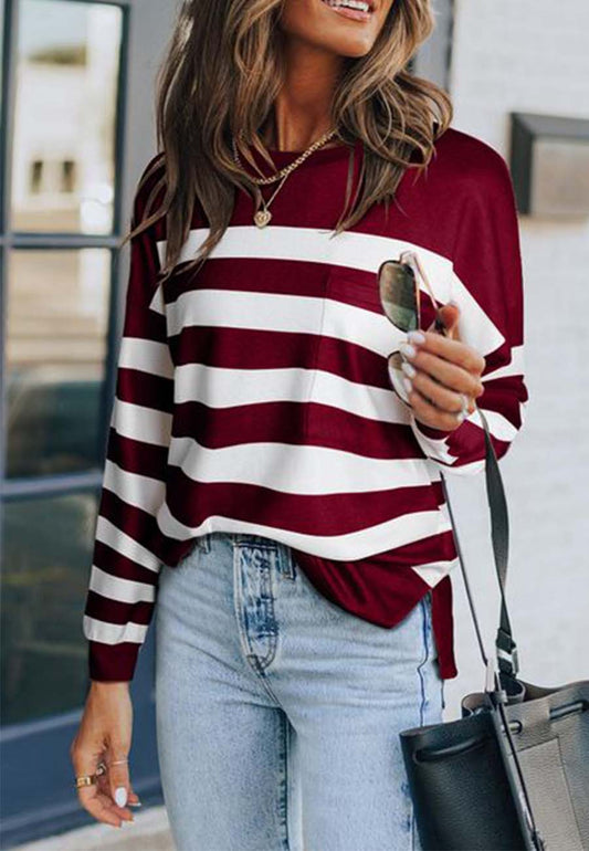Classic Striped Patch Pocket Sweater