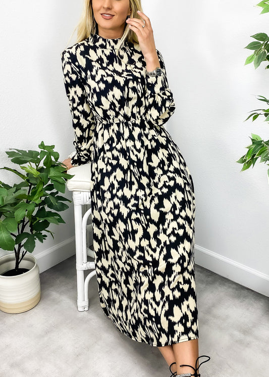Abstract Print Long Sleeve Dress