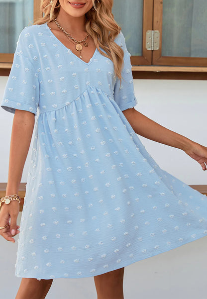 Classic V Neck Swiss Dot Dress